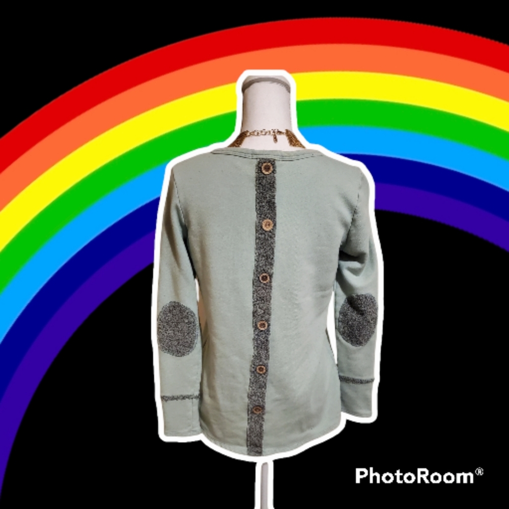 NWOT: 42 Pops Back Button Up Sweater with Elbow Patches. Size M